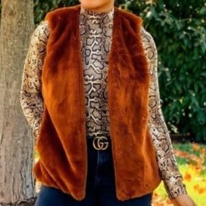 Liz Claiborne faux fur sweater vest 1X EUC in chestnut
